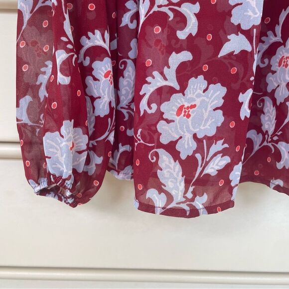 a.n.a Red Floral Sheer Smocked Blouse Long Sleeve Top Size XS NWT - Picture 3 of 10